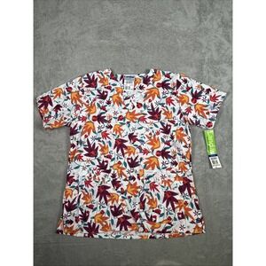 Landau Floral Pattern V-Neck Scrub Top Medical Scrub Women's Size Medium New